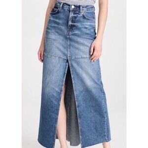 Reformation Jeans Maxi Denim Skirt Size 26‎ High Waist Slit Distressed Small